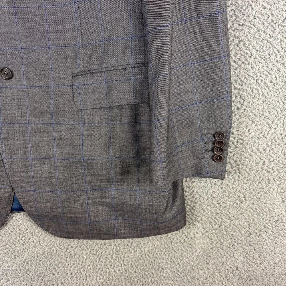 Trussini Linea Nuova Blazer Mens 44L‎ 54 Gray Blue Windowpane Super 130s Wool